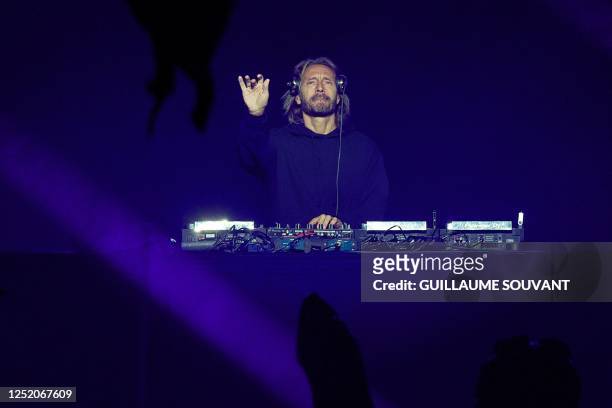 French DJ Christophe Le Friant known as Bob Sinclar performs on stage during the 47th edition of the Printemps de Bourges Festival, in Bourges,...