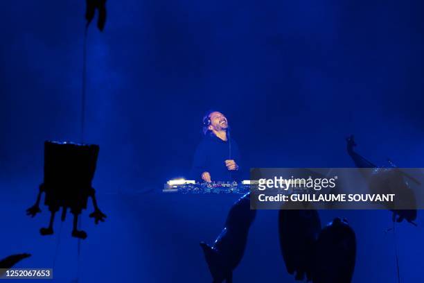 French DJ Christophe Le Friant known as Bob Sinclar performs on stage during the 47th edition of the Printemps de Bourges Festival, in Bourges,...
