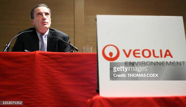 French utilities services group Veolia Environnement chairman and CEO Henri Proglio gives a speech, 13 March 2006 in Paris, during the presentation...