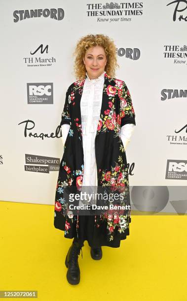 Alex Kingston attends the Shakespeare Birthday lunch hosted by Pragnell at Avonbank Gardens on April 22, 2023 in Stratford-upon-Avon, England.