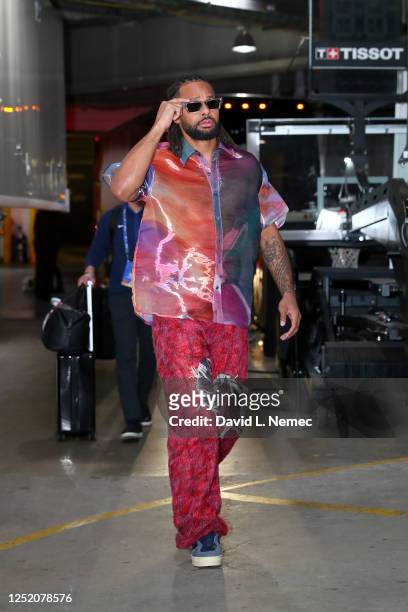 Patty Mills of the Brooklyn Nets arrives to the arena before the game against the Philadelphia 76ers during Round 1 Game 4 of the 2023 NBA Playoffs...