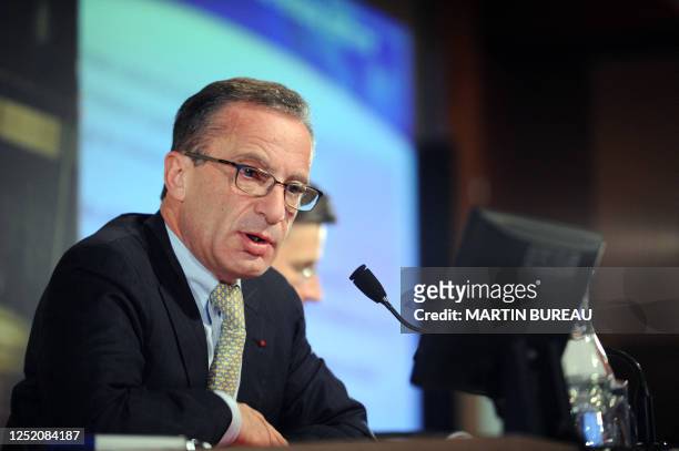 Chairman and Chief Executive Officer of Veolia Environnement, Henri Proglio, gives a press conference, on March 7, 2008 in Paris, announcing the...