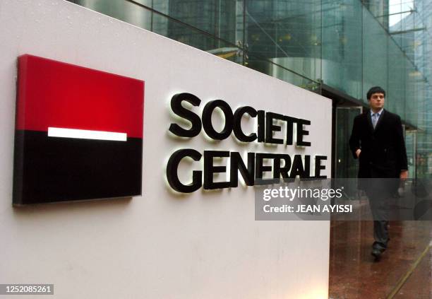 Man walks, 30 January 2008, next to the logo of the French bank Societe Generale in La Defense, west of Paris. Societe Generale's board of directors...