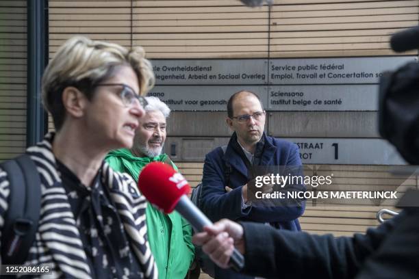 S Kristel Van Damme, CNE's Manu Gonzalez and BBTK's Jan De Weghe pictured ahead of a meeting between the management and the trade unions of...