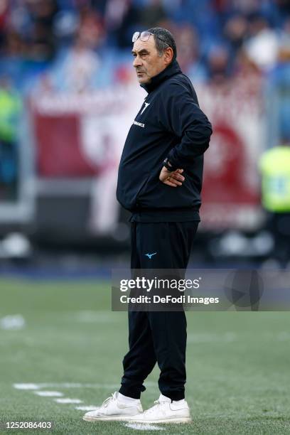 Head Coach Maurizio Sarri of SS Lazio looks on during the Serie A match between SS Lazio and Torino FC at Stadio Olimpico on April 22, 2023 in Rome,...