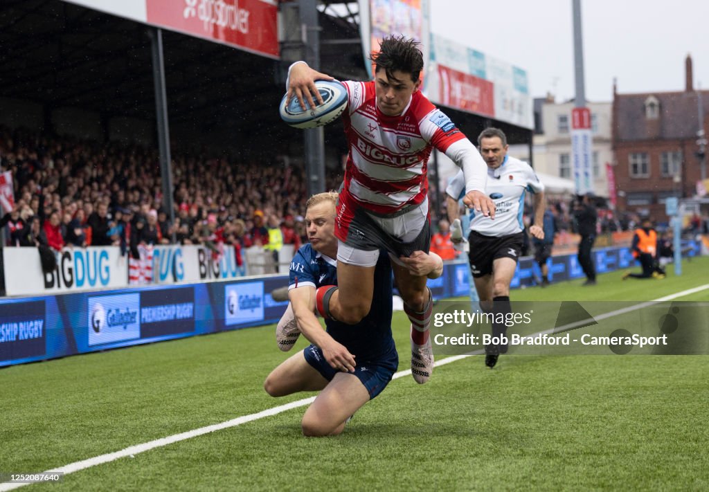 Gloucester Rfc Gloucester's Louis Rees-Zammit scores his sides second try during the ...