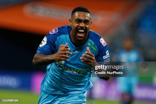 Malcom of Zenit St. Petersburg celebrates his goal during the Russian Premier League match between FC Zenit Saint Petersburg and FC Dynamo Moscow on...