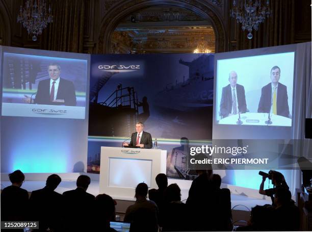 French GDF Suez's chief executive Gerard Mestrallet speaks during a press conference on December 16, 2010 after the International Power' shareholders...