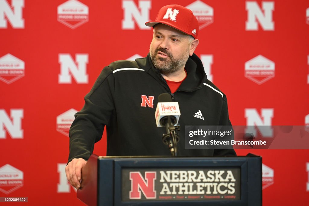 Head coach Matt Rhule of Nebraska Cornhuskers answers questions at ...