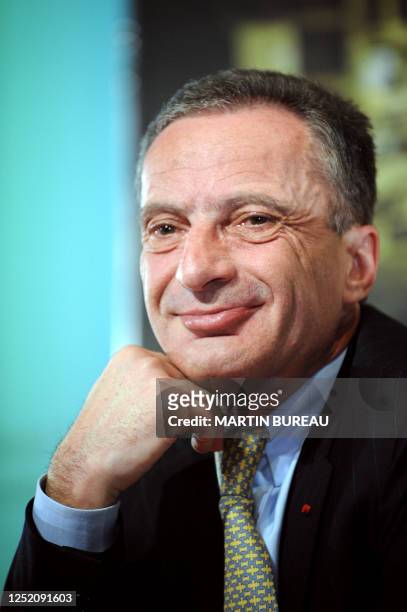 Picture taken on March 7, 2008 in Paris, shows chairman and Chief Executive Officer of Veolia Environnement, Henri Proglio, during a press conference...