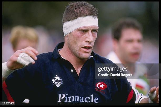 Paddy Johns of Saracens in action during the match between Saracens and Leicester at Enfield in London. Saracens defeated Leicester 25-23. Mandatory...