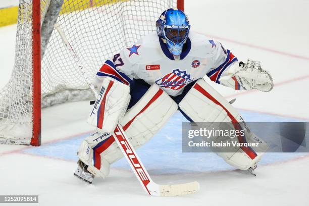 Malcolm Subban of Rochester Americans tends the net against the Syracuse Crunch during Game 2 of the north division semifinals of the Calder Cup...