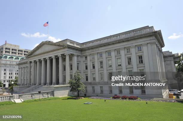 The US Treasury Department in Washington, DC is seen on August 08, 2011 after Standard & Poor's cut the US credit rating for the first time in...