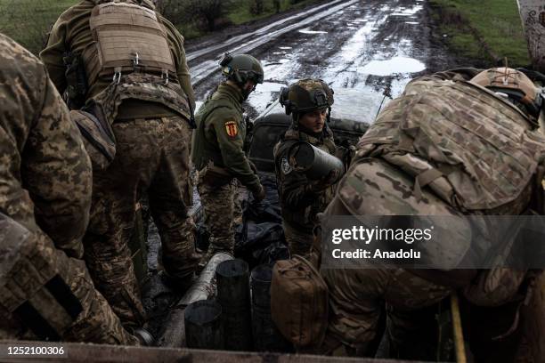 Ukrainian soldiers of the 24th Separate Assault Battalion "Aidar" battalion load ammunition into a military truck in the direction of Bakhmut, 22...
