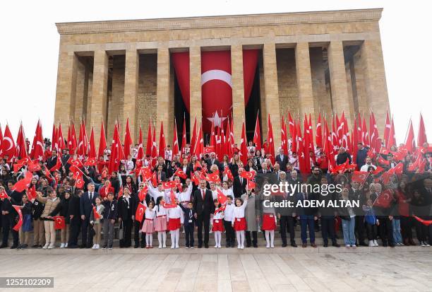 Turkish Minister of Education Mahmut Ozer visits the Anitkabir at the Mausoleum of founder of the Turkish Republic Mustafa Kemal Ataturk, during the...