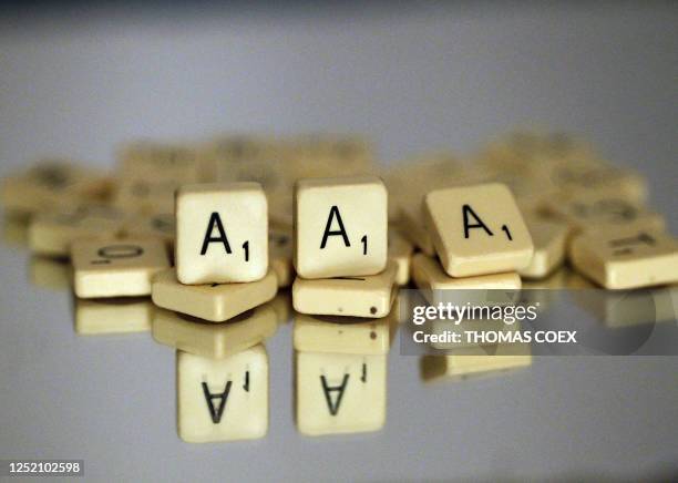 Scrabble "A" lettered tiles are displayed on December 15, 2011 in Paris. The Standard and Poor's ratings agency warned France, Germany and 13 other...