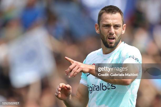 Stefan de Vrij of FC Internazionale reacts during the Serie A match between Empoli FC and FC Internazionale at Stadio Carlo Castellani on April 23,...