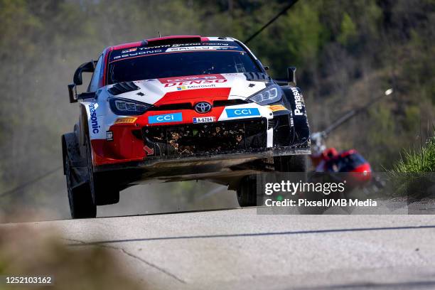 Kalle Rovanpera of Finland and Jonne Halttunen of Finland are competing with their Toyota Gazoo Racing WRT Toyota GR Yaris Rally1 Hybrid during Day...