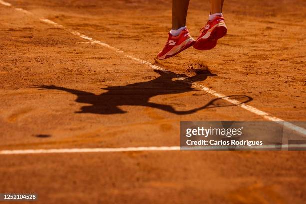 Danka Kovinic from Montenegro competes against Rebeka Masarova from Spain during Women's single final for the 2023 ITF World Tennis Tour W100 Oeiras...