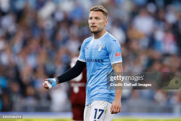 Ciro Immobile of SS Lazio looks on during the Serie A match between SS Lazio and Torino FC at Stadio Olimpico on April 22, 2023 in Rome, Italy.