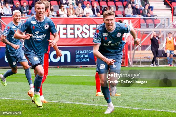 Tobias Lauritsen of Sparta Rotterdam scores the 1-2 celebrating his goal during the Dutch Eredivisie match between FC Twente and Sparta Rotterdam at...