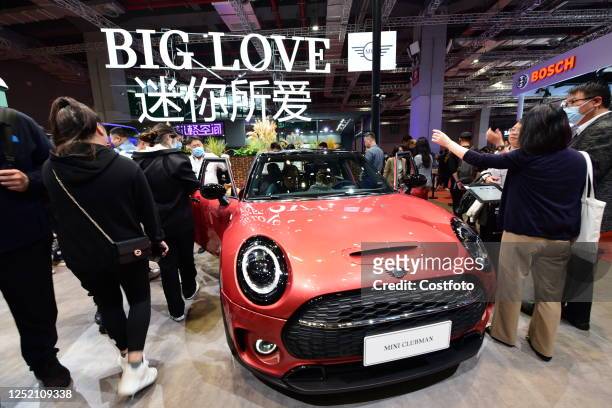 S MINI CLUBMAN is seen at the 20th Shanghai International Automobile Industry Exhibition 2023 in Shanghai, China, April 21, 2023. During the 20th...