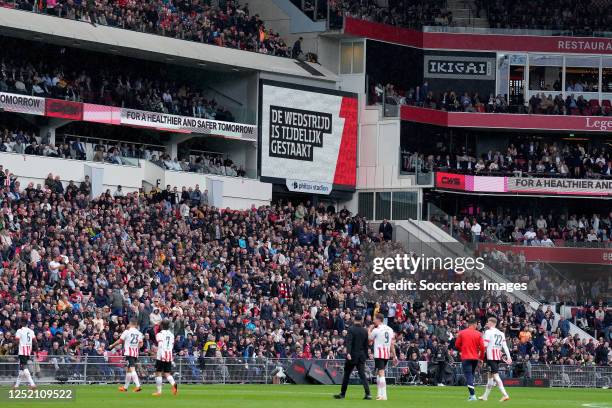 Game temporarily stopped after a supporter threw a drink cup onto the field during the Dutch Eredivisie match between PSV v Ajax at the Philips...