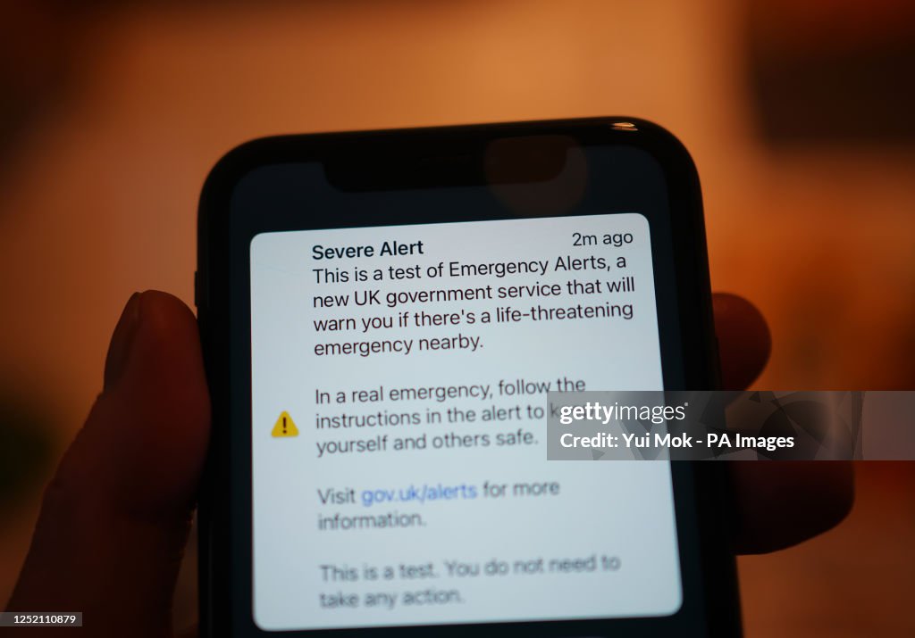 Public Risk Alert A test of a new public alert system emitting a loud alarm on a mobile ...