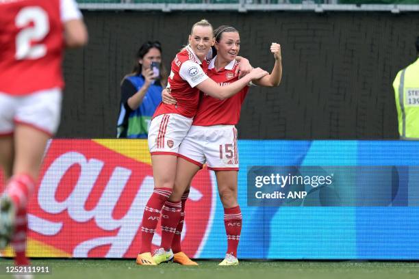 Stina Blackstenius of Arsenal WFC celebrates the 2-2 during the UEFA Champions League Women's Semifinal match between VFL Wolfsburg and Arsenal WFC...