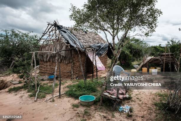 Photograph shows an abandoned house in the forest that buried bodies have been exhumed in Shakahola, outside the coastal town of Malindi, on April...