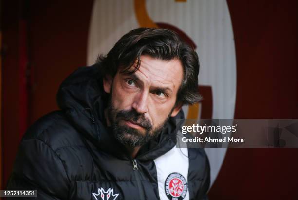 Head Coach Andrea Pirlo of Fatih Karagumruk looks on during the Super Lig match between Galatasaray and Fatih Karagumruk SK at NEF Stadyumu on April...