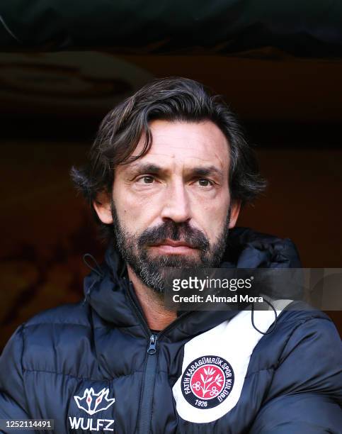 Head Coach Andrea Pirlo of Fatih Karagumruk looks on during the Super Lig match between Galatasaray and Fatih Karagumruk SK at NEF Stadyumu on April...