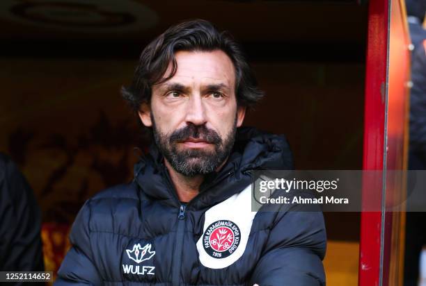 Head Coach Andrea Pirlo of Fatih Karagumruk looks on during the Super Lig match between Galatasaray and Fatih Karagumruk SK at NEF Stadyumu on April...