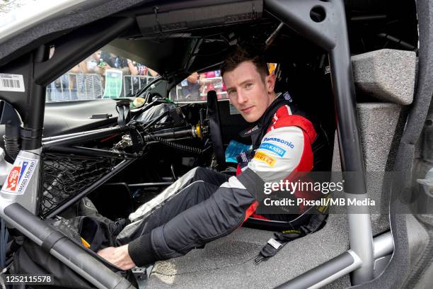 Elfyn Evans of Great Britain and Scott Martin of Great Britain are seen with their Toyota Gazoo Racing WRT Toyota GR Yaris Rally1 Hybridduring Day...