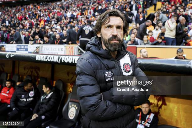 Andrea Pirlo, head coach of VavaCars Fatih Karagumruk gestures during the Turkish Super Lig week 31 football match between Galatasaray and VavaCars...