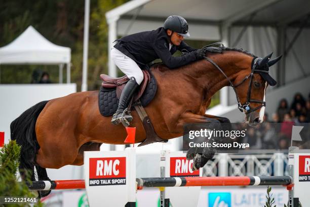 Reynald ANGOT riding CHROME D'IVRAIE during the Le printemps des sports equestres - day 3 on April 23, 2023 in Fontainebleau, France.