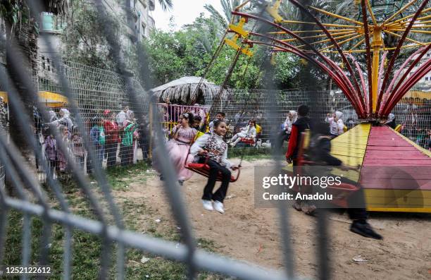 View from the zoo and amusement park on the third day of Eid al-Fitr, on April 23, 2023 in Rafah, Gaza.