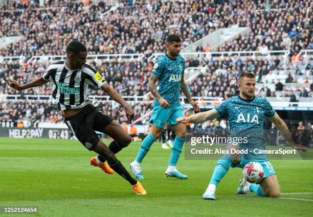 Newcastle United's Alexander Isak sees his shot blocked by Tottenham Hotspur's Eric Dier during the Premier League match between Newcastle United and...