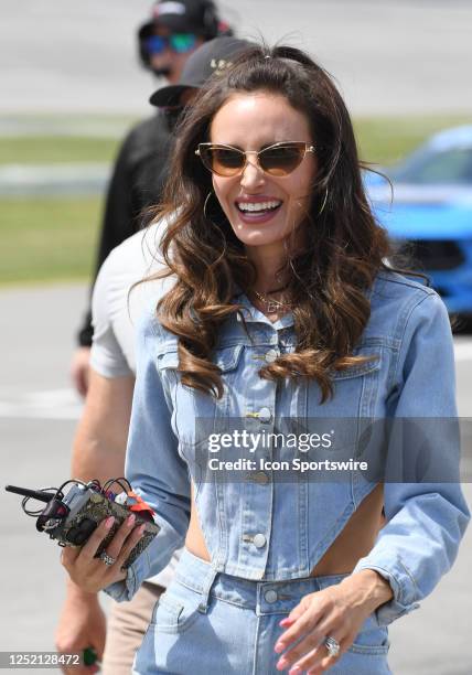 Samantha Busch the wife of Kyle Busch looks on before the running of the NASCAR Cup Series Geico 500 on April 23 at Talladega Superspeedway in...