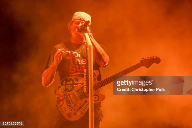 Tom DeLonge of Blink-182 performs onstage at the 2023 Coachella Valley Music & Arts Festival on April 23, 2023 in Indio, California.