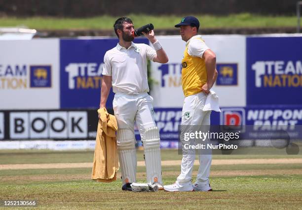 Andrew Balbirnie of Ireland rests during the first day of the second Test match between Sri Lanka and Ireland at the Galle International Cricket...