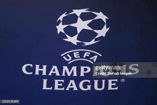 Champions League logo prior to the UEFA Champions League quarterfinal second leg match between FC Bayern München and Manchester City at Allianz Arena...