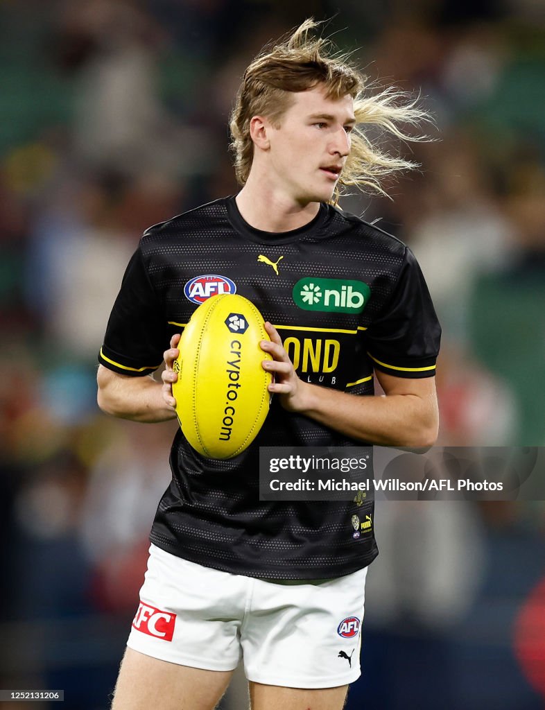 Hugo Ralph Hugo Ralphsmith of the Tigers warms up during the 2023 AFL Round 06 ...