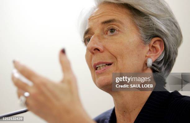 File picture taken on April 12, 2008 shows French Minister of Finance Christine Lagarde during a press conference in Washington. On August 14, 2008...