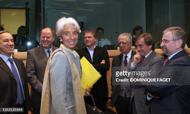 Greek Finance Minister Yeoryios Alogoskoufis and his courteparts German Peer Steinbrueck, French Christine Lagarde, Dutch Wouter Bos, Italian Tommaso...
