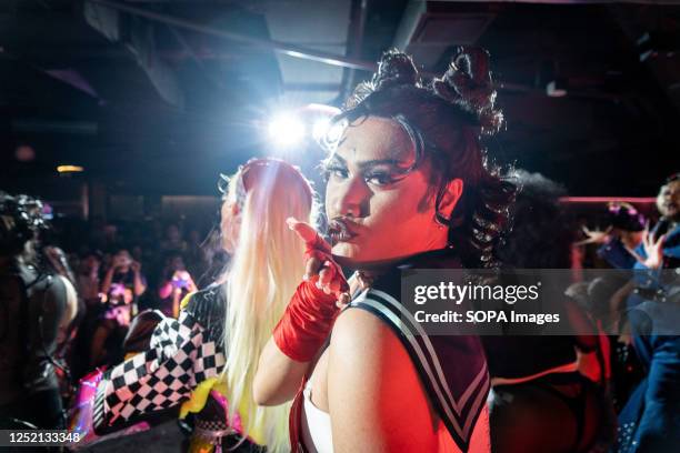 Thai drag queen Sriracha Hot Sauce blows a kiss after the performance. "Drag Race Thai Fans Vs. The World," an event put on by Thai fans of the WOW...