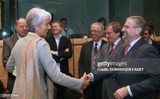 Eurogroup finance ministers, German Peer Steinbrueck, French Christine Lagarde, Dutch Wouter Bos, Italian Tommaso Padoa Schioppa, Luxembourg Jeannot...