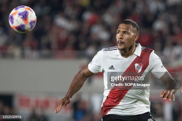 Salomon Rondon of River Plate seen in action during a Liga Profesional 2023 match between River Plate and Independiente at Estadio Mas Monumental...