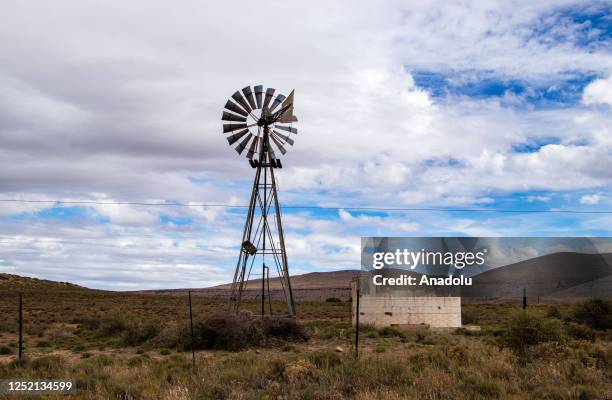 View of the Karoo, semi-desert natural region of South Africa on April 11, 2023. The Karoo is partly defined by its topography, geology and climate,...