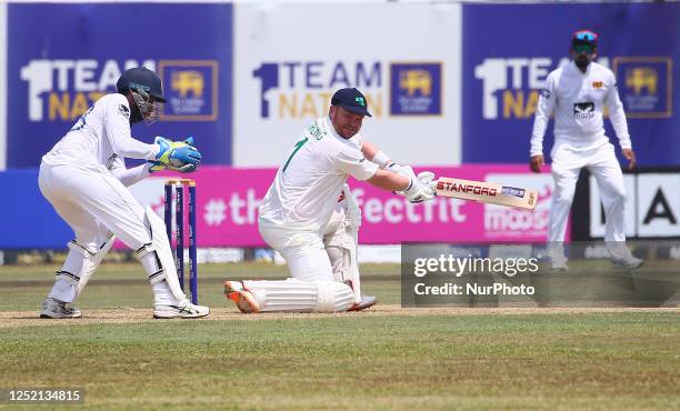 Paul Stirling of Ireland plays a shot during the first day of the second Test match between Sri Lanka and Ireland at the Galle International Cricket...